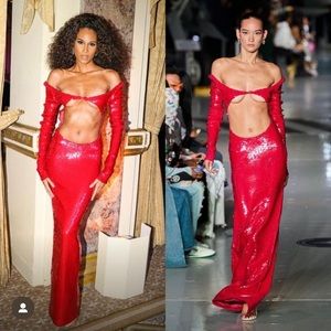 LaQuan Smith Cut Out Gown!  NWT! Fuchsia Embroidered Sequins!